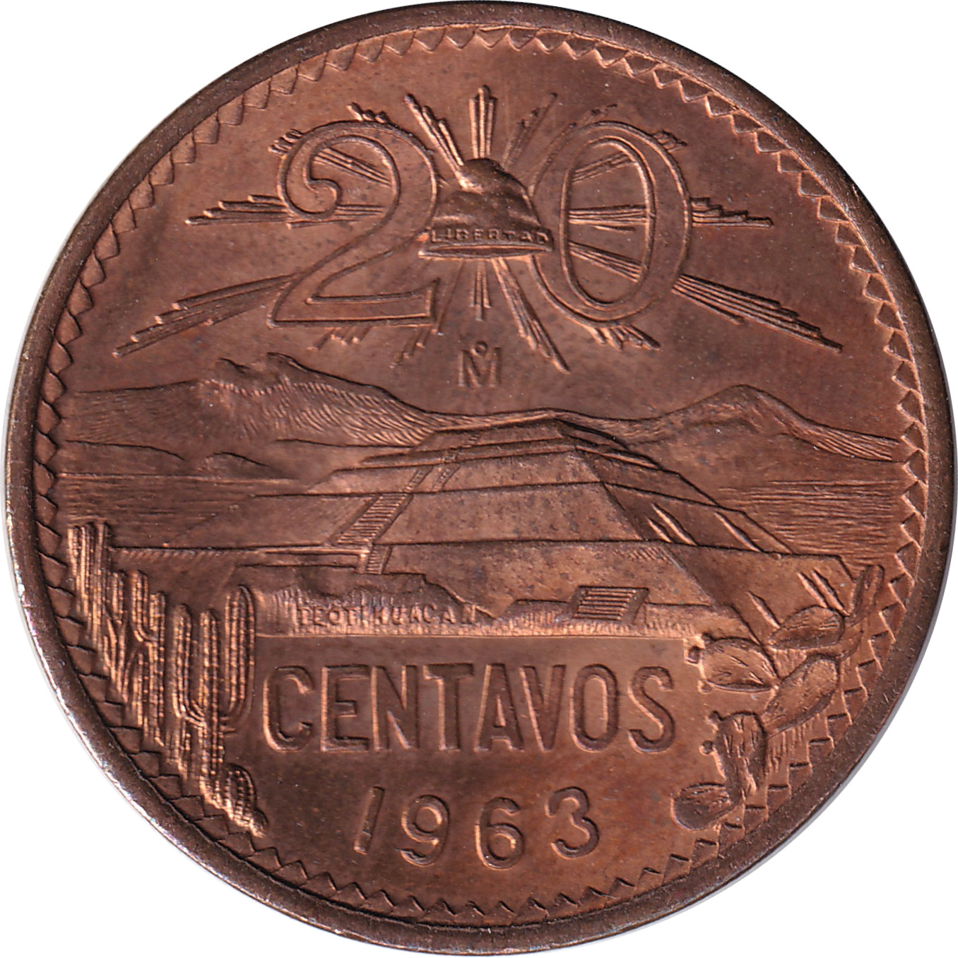 20 centavos - Aigle de profil - Bronze - Aigle plein