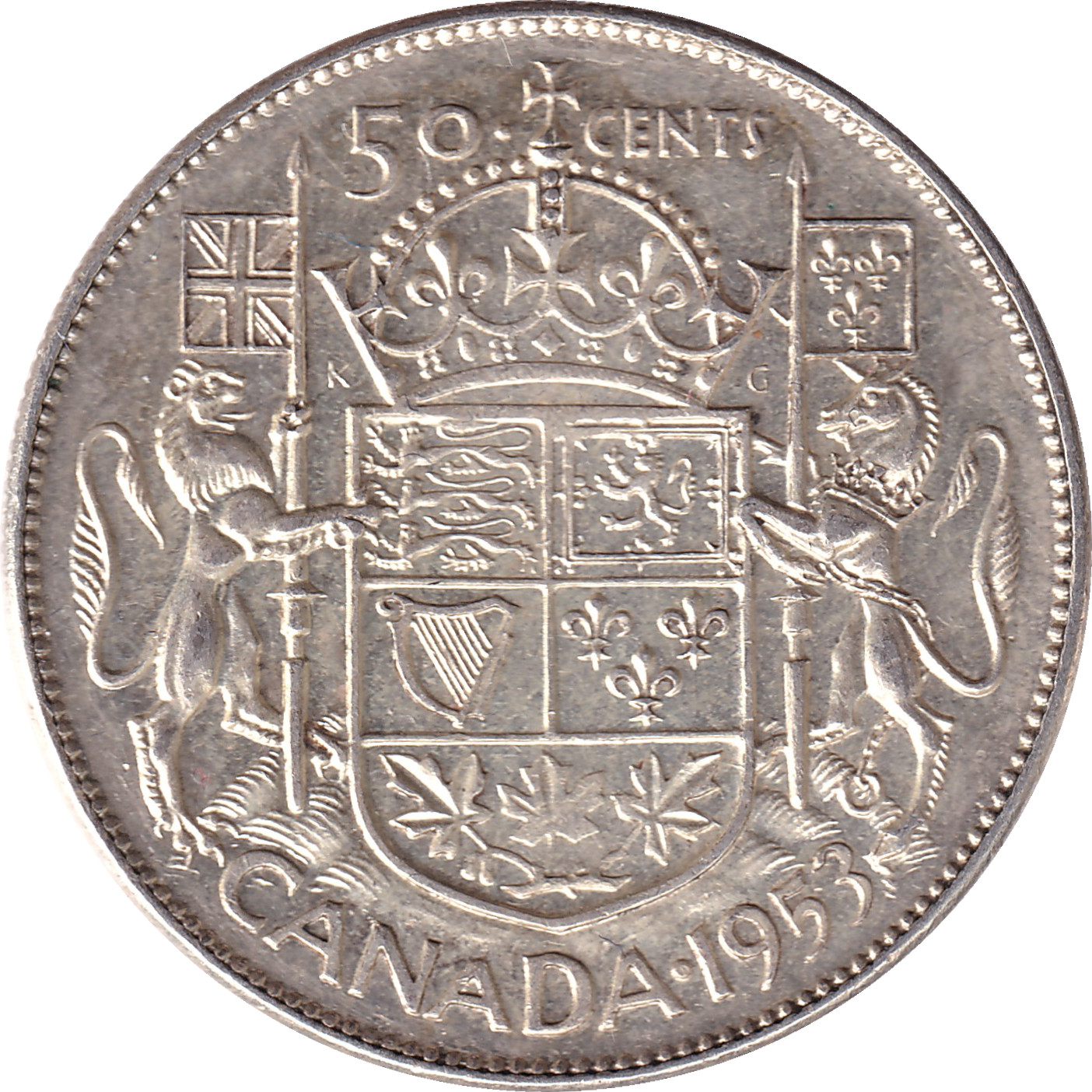 50 cents - Elizabeth II - Buste jeune - Grandes armoiries