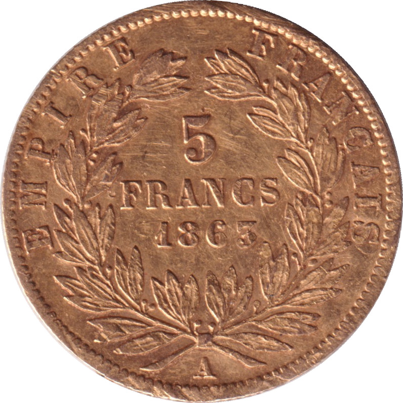 5 francs - Napoléon III - Or - Tête laurée